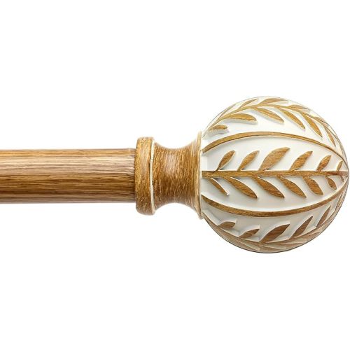 Boho Wood Curtain Rods for Windows 48 to 84 inch,1" Adjustable Heavy Duty Window Curtain Rod with Imitation Wood Grain Finials,Rustic Decorative Drapery Rods Set,Size:36-88'',Maple Wood
