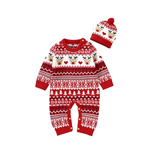 Hadetoto Newborn Christmas Outfits Baby Boy Girl Knit Romper Jumpsuit Newborn Onesie Infant Clothes Baby Gifts