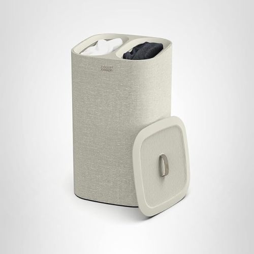 Joseph Joseph Tota 60 liter/15.8 gallon Laundry Hamper Separation Basket with lid, 2 Removable Washing Bags with Handles- Ecru