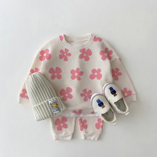 Baby Toddler Pink Floral Waffle 2-piece Set