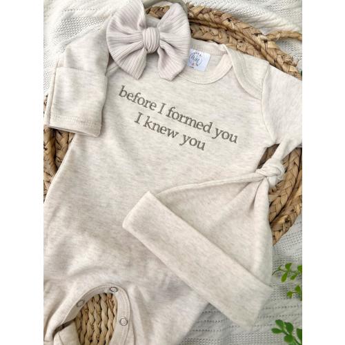 Christian oatmeal Baby Romper, before I formed you, I knew you outfit