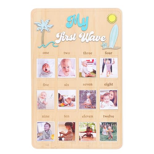 My First Year One Year of Photo Board,The Big One Surf First Birthday Decor | One Year Of Photo Surf Board,Beach Themed Monthly Milestone Birthday Sign
