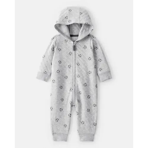 Baby Boy Soccer Quilted Long-Sleeve Hooded Jumpsuit - Black | Carter's