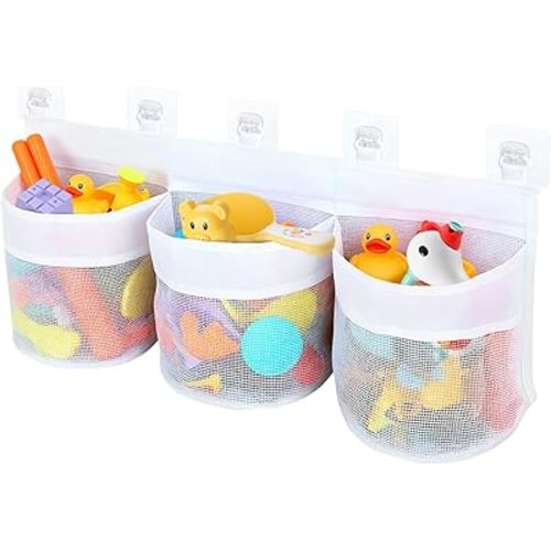 Bath Toy Storage Net - White, Wall-Mounted Fast-Draining Mesh Holder