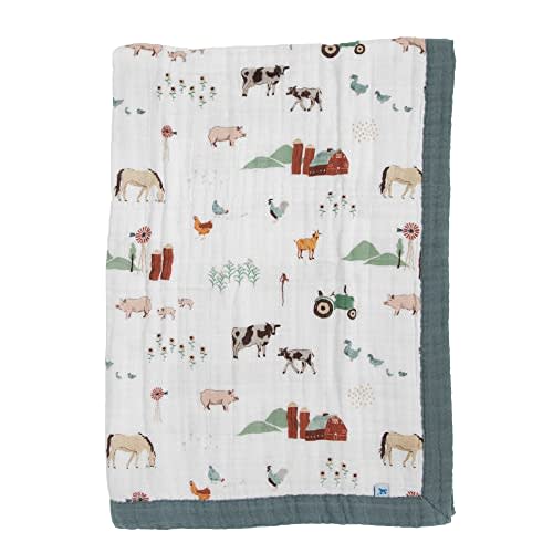 Little Unicorn Newborn Receiving Quilt | Ultra- Soft, Multi-Layered Muslin Fabric | Gift for Newborns & on-The-go (Farmyard)