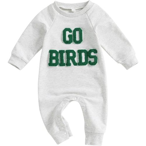 Newborn Baby Boy Girl Football Outfit Go Birds Embroidery Romper Long Sleeve One Piece Jumpsuit Fall Winter Clothes