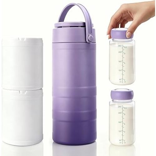 Breast Milk Cooler for Work &Travel, Portable Breastmilk Chiller with 24 Hours 360° Cooling & 19oz Larger Capacity - Milk Cooler with 2 Storage Bottles, No Office Fridge Needed, Gift for New Moms