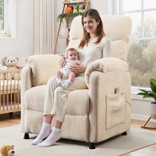 360° Swivel Rocker Recliner for Adults, Nursery Glider Recliner with Massage and Heating, Rocking Chair, Manual Recliner Chair for Living Room, Bedroom (Fabric, Dark Grey)