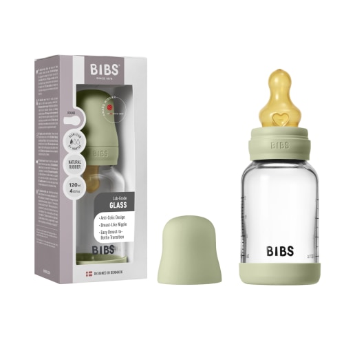 Glass Baby Bottle with Natural Rubber Nipple Set - Slow Flow 0+ Months