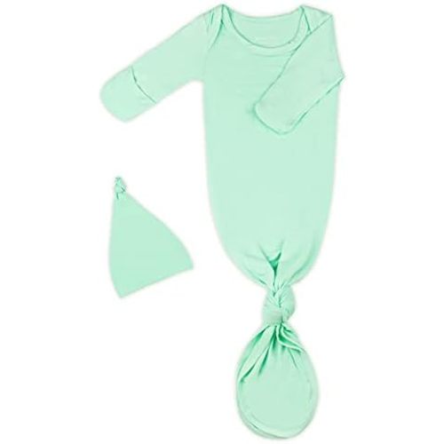 Newborn Baby Knotted Gown, Super Soft Silky Infant Long Sleeve Sleeper for Baby Girl and Boy Sleeping Bag with Hat