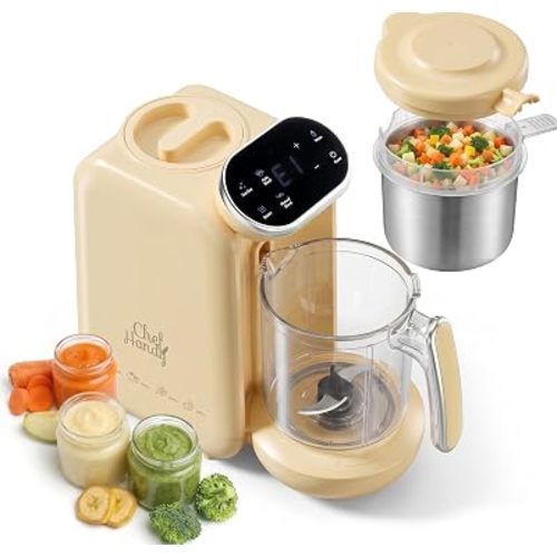 Baby Food Maker | Baby Food Processor with Steaming Basket | Baby Steamer, Blender, and Puree Maker | Milk Warmer Machine | Auto Cooking & Grinding | Touch Screen Control (Yellow)