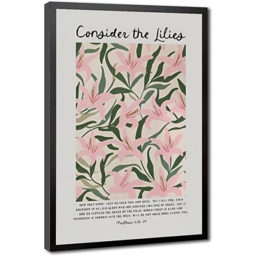 Consider the Lilies Matthew 6:28 Pink Lily Floral Scripture Canvas Print