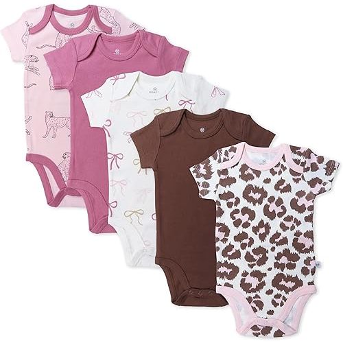 HonestBaby baby-girls 5-pack Short Sleeve Bodysuits One-piece 100% Organic Cotton for Infant Baby Girls