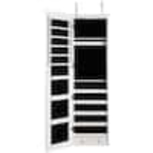 Gymax Wall and Door Mounted White Mirrored Jewelry Cabinet Storage Organizer with Lights and Drawer GYM02558