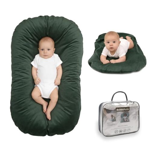 Baby Lounger - Snuggle Cozy Me Infant Lounger for Newborn 0-12 Months, Flannel Cover,Portable Breathable & Soft Baby Nest Lounger for Home and Travel - Moss