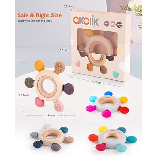 akolik Baby Teething Toys, Teething Relief Toy, BPA Free Baby Chew Toys Infant Toys Newborn Accessories, Teethers for Babies 0-3-6-9-12 Months Old Boys Girls