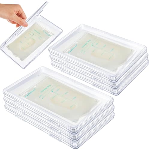 Hushee 12 Pcs Clear Flat Breast Milk Freezer Storage Organizer Space Saving Breastmilk Storage Breastmilk Freezer Tray Breastfeeding Bag Organization, 7.87 x 4.72 x 0.67 in