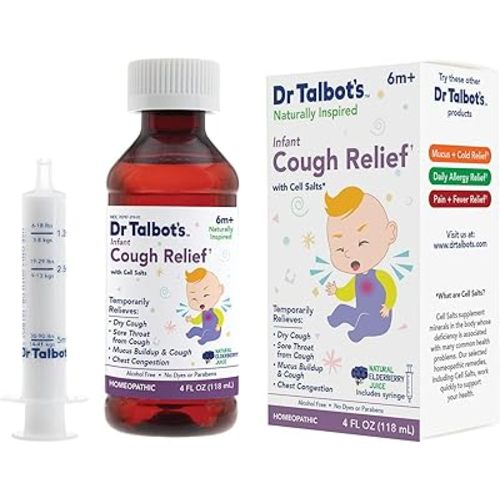 Dr. Talbot's Infant Cough Relief with Cell Salts - 4 fl oz - Naturally Inspired Kids Cough Medicine - Elderberry Juice Flavor - Includes Syringe