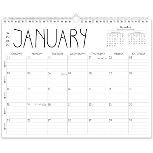 GuassLee Wall Calendar 2026, 2026 Calendar Wall from Jan. 2026 to Dec 2026, 14" X 11" Paper Monthly Planner Wall Hanging Calendar with Thick Paper for Office Home Planning & Organizing