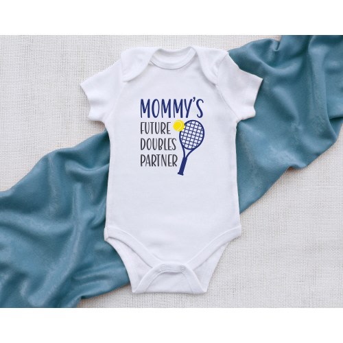 Tennis Mommy's Future Doubles Partner Bodysuit, Unisex Tennis Top, Kids Tennis Bodysuit, Baby Shower Gift, Gift for Tennis Fan, New Mom Gift
