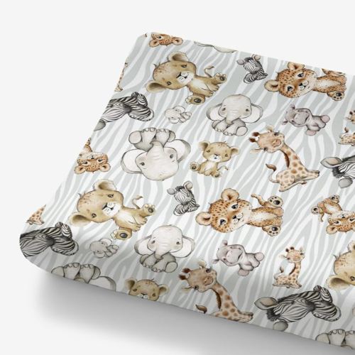 HawSkgFub African Safari Jungle Animals Changing Pad Cover Baby Girls Boys, Giraffe Elephant Leopard Lion Zebra Diaper Change Table Sheet, Soft Stretchy Safe Snug Fitted Changing Mat Fit 32"/34" x 16"