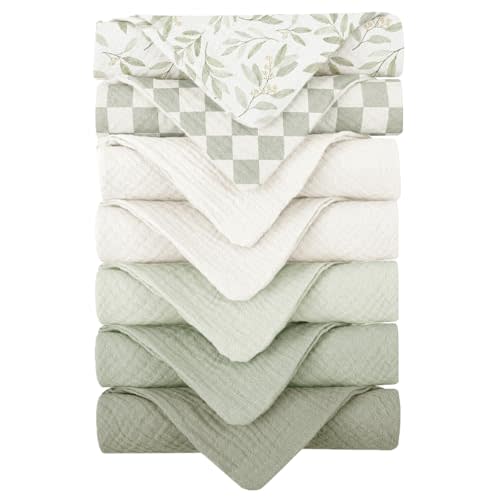 Konssy Baby Muslin Washcloths 7-Pack, 100% Cotton Baby Bath Washcloths, Soft & Absorbent Wash Cloths and Burp Cloths for Newborn Kids Girls & Boys, 11x11 inches