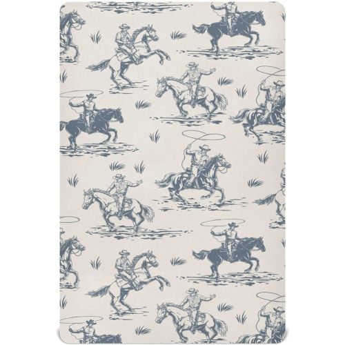 Cowboys Horse Western Crib Sheets Soft Breathable Fitted Baby Crib Sheets Mattress Cover for Girl Boys, 52" x 28" x 9"