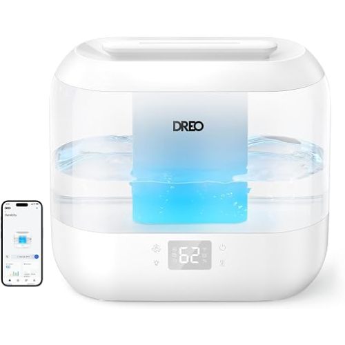 DREO Smart Humidifiers for Bedroom, 4L Cool Mist Humidifier, White
