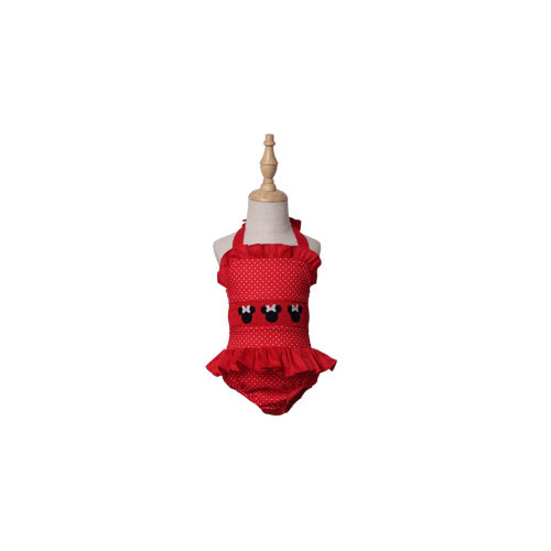 Hand Smocked Mouse Red Bitty Dot Swimsuit