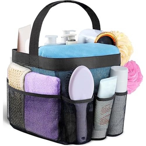 Attmu Mesh Shower Caddy Portable for College Dorm Room Camping Essentials, Shower Caddy Dorm with 9-Pockets, Large Capacity Hanging Basket Bathroom Bag for Toiletry, Swimming, Gym, Camp, Beach