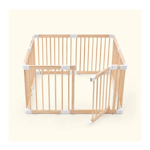 HARPPA Wooden Baby Gate Playpen | Non-Toxic Foldable DIY Adjustable Play Yard for Infants & Toddlers – Natural Finish Baby Fence for Small & Large Spaces