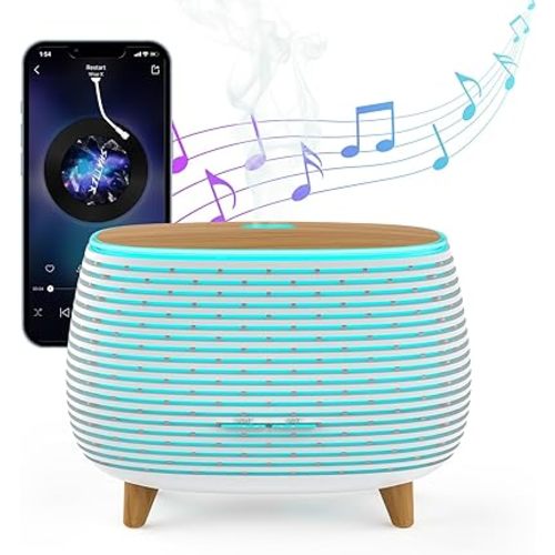 2-in-1 BT Speaker & Ultrasonic Essential Oil Diffuser,Aromatherapy Diffuser Cool Mist Humidifier with 7 Colors Lights for Large Room Home Office,400ml(White+Wooden Grain)