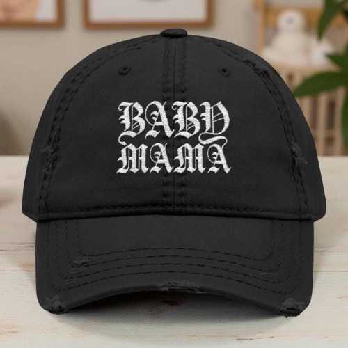 Baby Mama Embroidered Hat, Cute Distressed Baseball Dad Cap, Gothic Letters New Mom Life Gift, Trendy Lounge Wear, Cool Streetwear Accessory