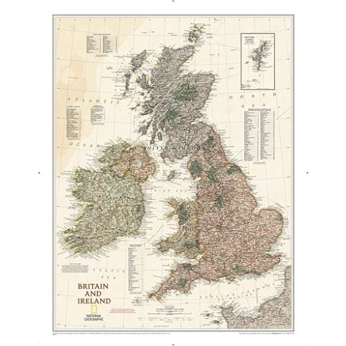 National Geographic: Britain and Ireland Executive Wall Map - Antique Style - 23.5 x 30.25 inches - Art Quality Print