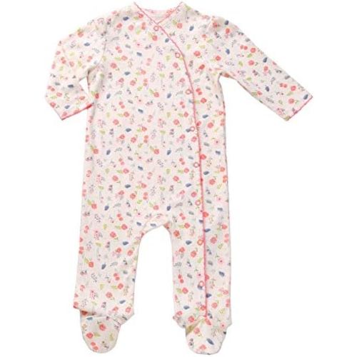 Asher and Olivia Baby Girl's 1-Pack Long-Sleeve Kimono Footed Pajamas: Side Snap Infant Footies with Hat