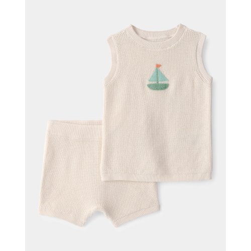Baby 2-Piece Sailboat Crochet Top & Short Set - Cream