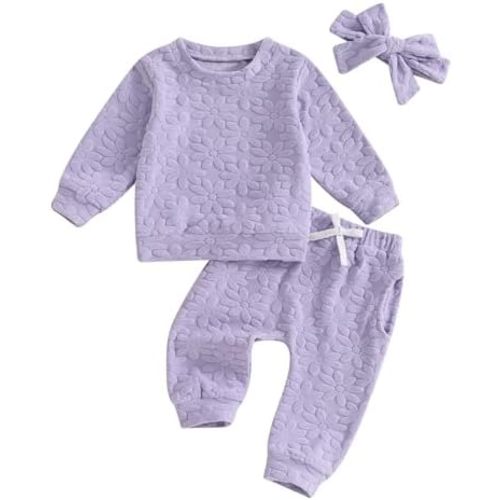 Toddler Newborn Baby Girl Clothes Daisy Floral Sweatshirt Jogger Pants Set 3Pcs Outfit Fall Winter Tracksuit Sweatsuit