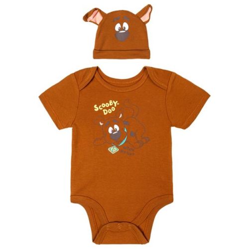 Scooby-Doo Baby Boys' Costume Graphic Knit Short Sleeve Creeper and Cap Outfit Brown 6-9 Months