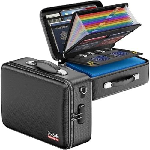 DocSafe Fireproof Document Box Hard Case with Lock ＆ Accordion File Folder