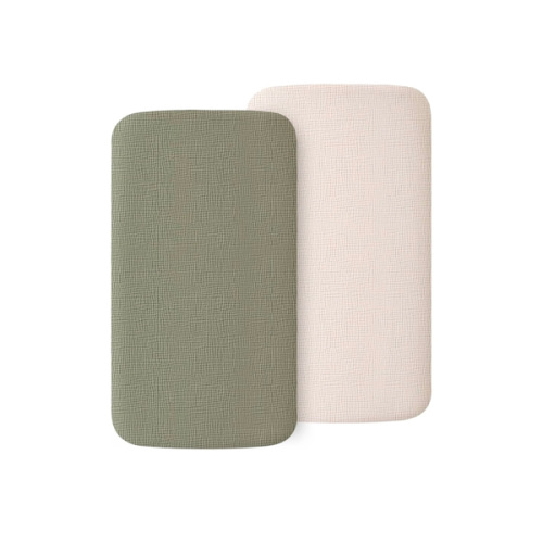 2 Pack Muslin Fitted Bassinet Sheets for Babies, Soft & Breathable 100% Cotton Bedside Sleeper Bassinet Sheet, Moses Basket Oval Rectangle Pad/Mattress