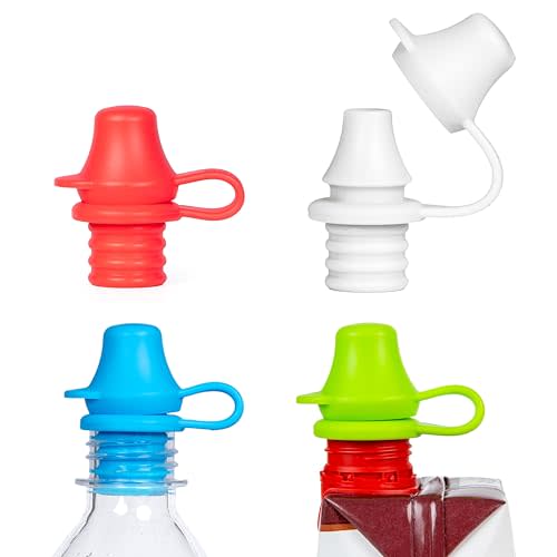 Kiddikap Original Water Bottle Topper for Toddlers – 100% Silicone Sippy Top Spout with Protective Cap makes the Bottle Top a Spill Proof Lid for Kids and Adults - 4 Pack - Original