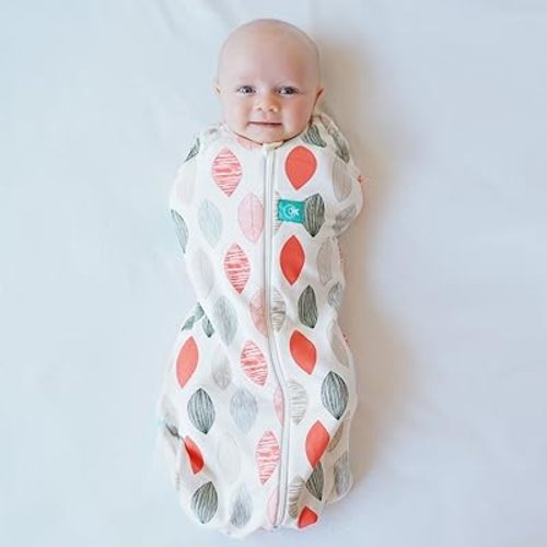 ergoPouch Cocoon Swaddle Sack 0.2 TOG - Baby Sleep Sack, Gentle Snug Fit Helps Calm Startle Reflex, Ideal for Arms In/Out Sleeping, Soft Breathable Fabric for Better Sleep (0-3 Months, Blush Leaf)