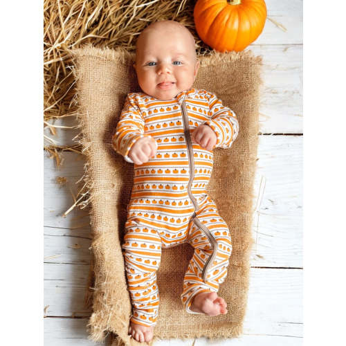 Pumpkin Stripe / Organic 2-Way Zip Romper