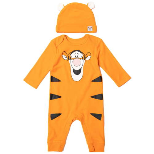 Disney Winnie the Pooh Tigger Newborn Baby Boys Snap Cosplay Coverall and Hat Newborn to Infant