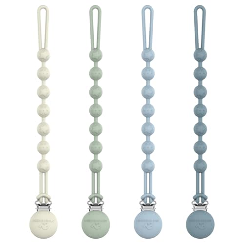 Cuddle Campus Silicone Pacifier Clip Holder with One Piece Design,Soft Flexible Binky Clips with Texture for Baby Boy and Girl Pack of 4 (6m+)