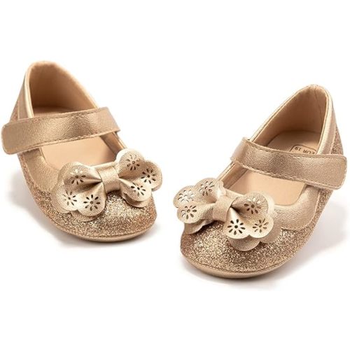 Meckior Infant Baby Girls Soft Sole Bowknot Princess Wedding Dress Mary Jane Flats Shoes Easter Light Baby Sneaker Shoes