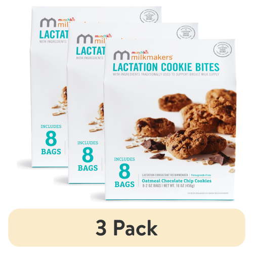 (3 pack) Munchkin Milkmakers Lactation Cookie Bites, Oatmeal Chocolate Chip, 8 Count