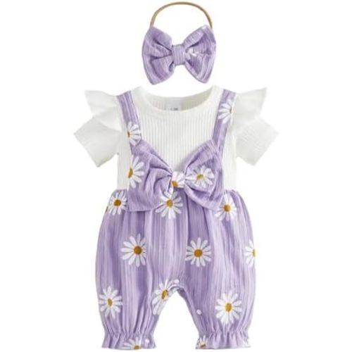 YINGISFITM Newborn Baby Girl Summer Clothes Short Sleeve Bubble Romper Bow Shorts Jumpsuit Infant Outfit 0 3 6 9 12 18 Months