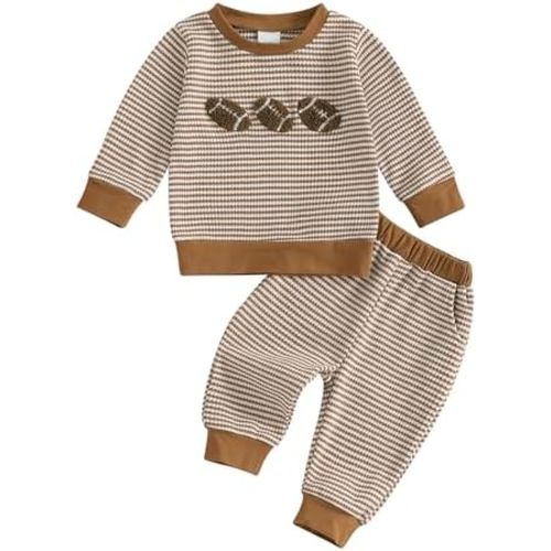 Toddler Baby Football Outfits Boys Long Sleeve Crewneck Sweatshirt Top Pants Set Cute Fall Clothes