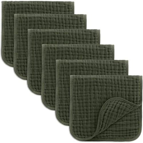 Comfy Cubs Muslin Burp Cloths 20x10" 6 Pack, Baby Burp Cloths - Kelp